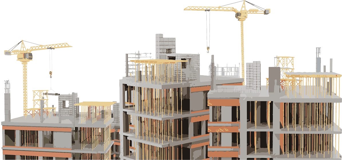 Modern construction site with tower crane